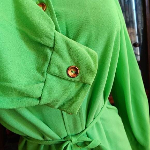 Medium Vintage 70's Lime Green Mod Button-Up Long Sleeve Blouse - Picture 5 of 7